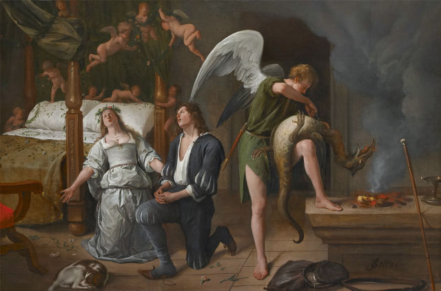 Jan Steen's painting: The Marriage Bed of Tobias and Sarah