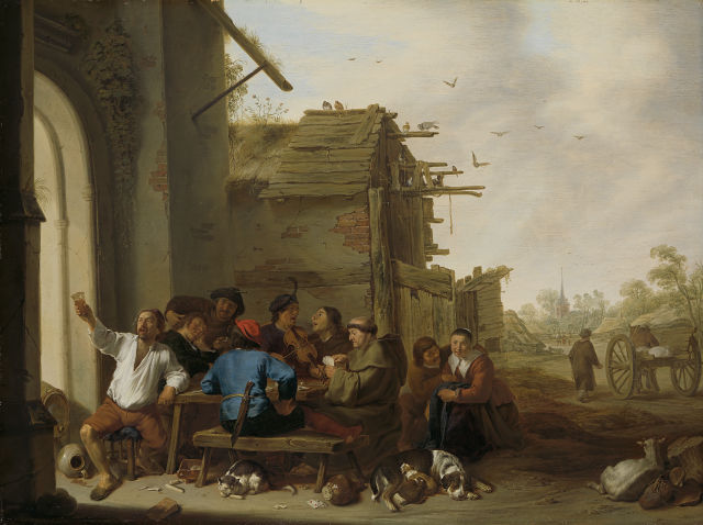Cornelis Saftleven's painting: Company for a Village Inn