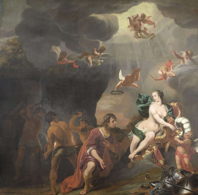 Ferdinand Bol's painting: Venus presenting Aeneas with Armour from Vulcano's Smithy