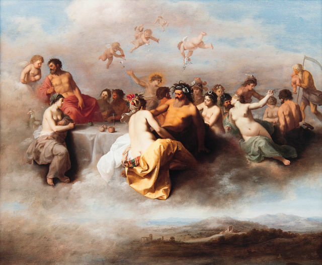 Cornelis van Poelenburgh's painting: A Gathering of the Gods in the Clouds