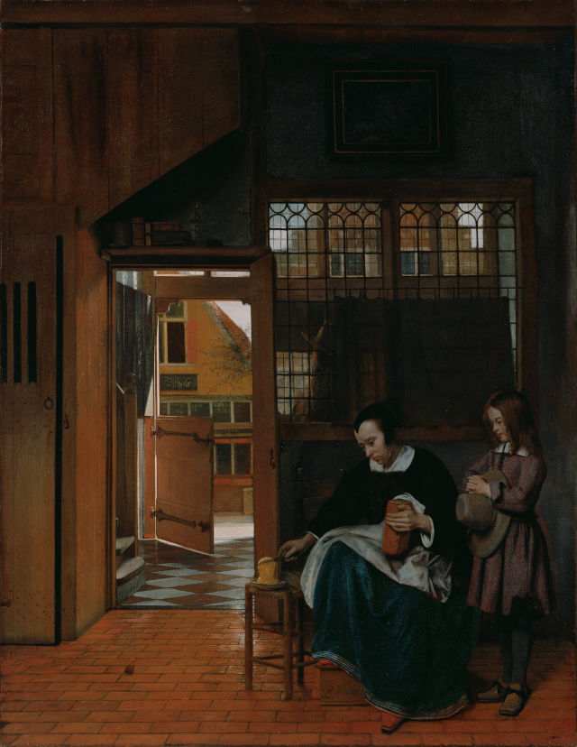 Pieter de Hooch's painting: A Woman Preparing Bread and Butter for a Boy
