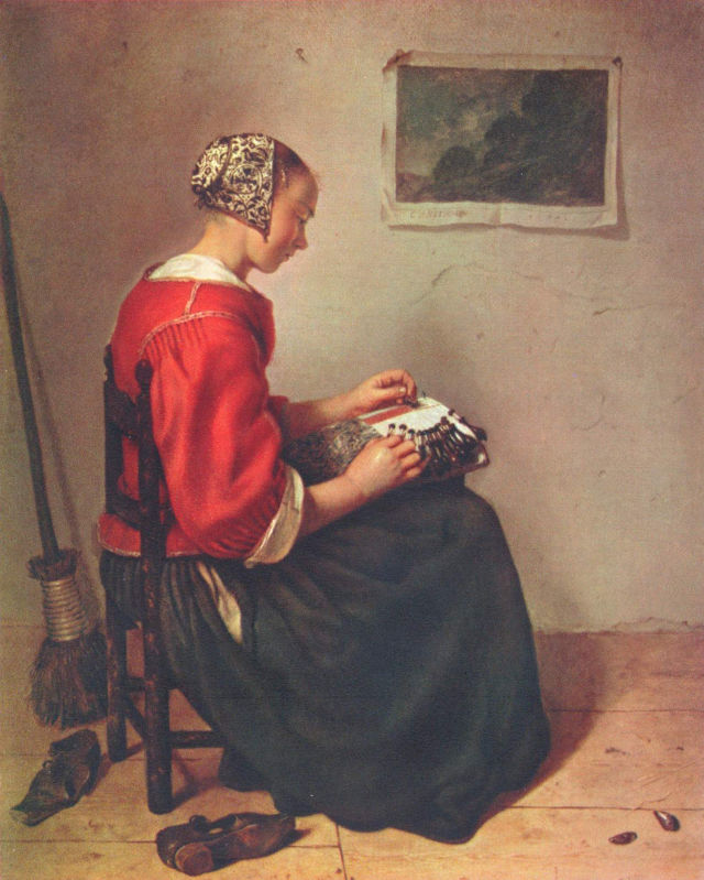 Caspar Netscher's painting: The Lace Maker