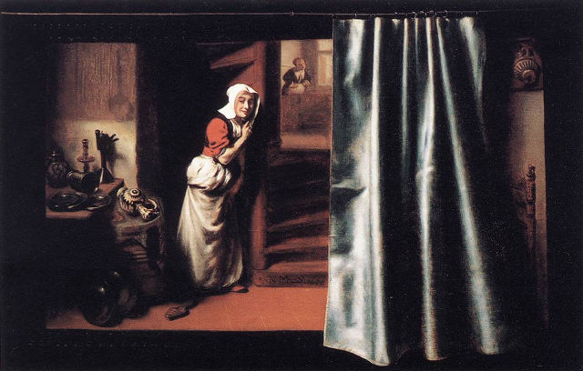 Nicolaes Maes's painting: Eavesdropper with a Scolding Woman