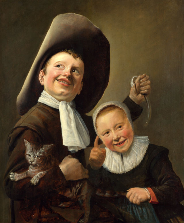 Judith Leyster's painting: A Boy and a Girl with a Cat and an Eel