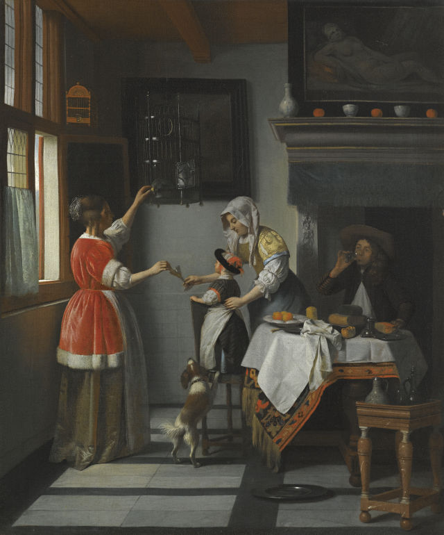 Pieter de Hooch's painting: Interior with a Child Feeding a Parrot
