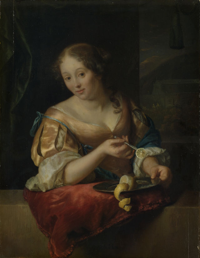 Godfried Schalcken's painting: Young Woman with Lemon
