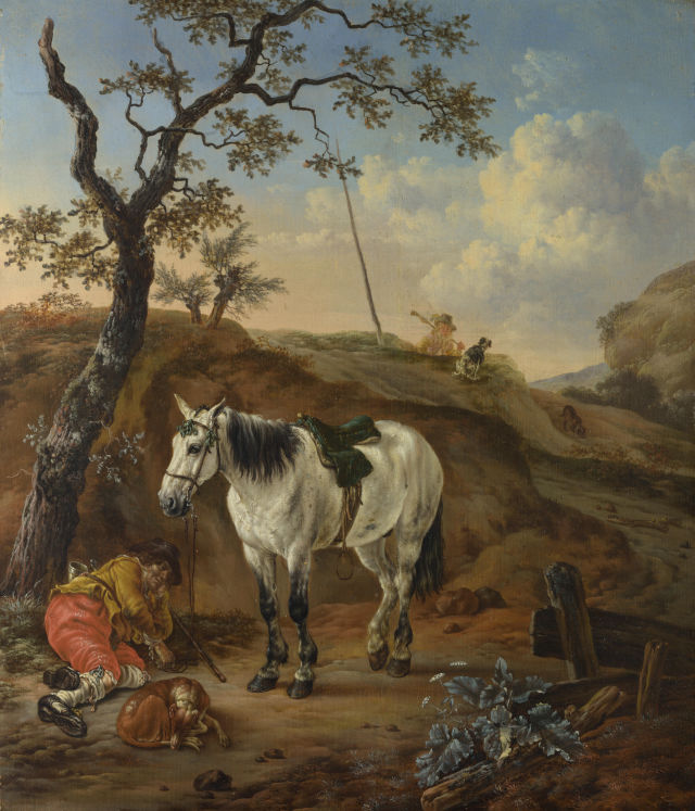 Pieter Verbeeck's painting: A White Horse Standing by a Sleeping Man