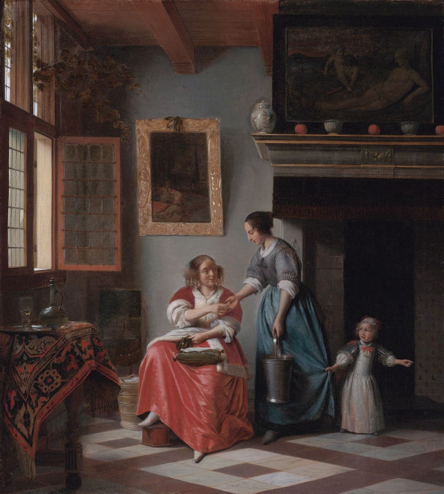 Pieter de Hooch's painting: Woman Hands Over Money to Her Servant