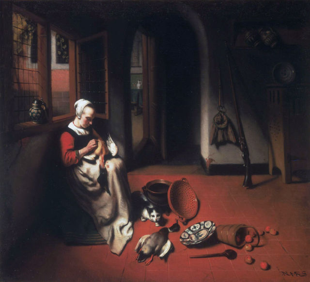 Nicolaes Maes's painting: Woman Plucking a Duck