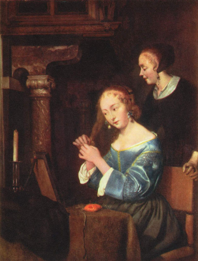 Gerard ter Borch's painting: A Lady Dressing Her Hair
