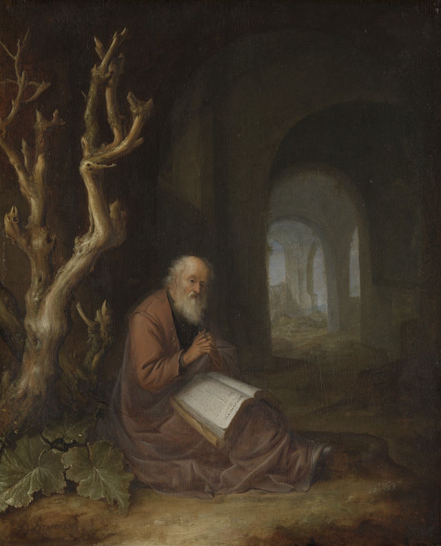 Jan Adriaensz van Staveren's painting: A Praying Hermit in a Ruin
