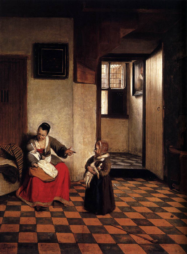 Pieter de Hooch's painting: A Woman with a Baby in Her Lap, and a Small Child