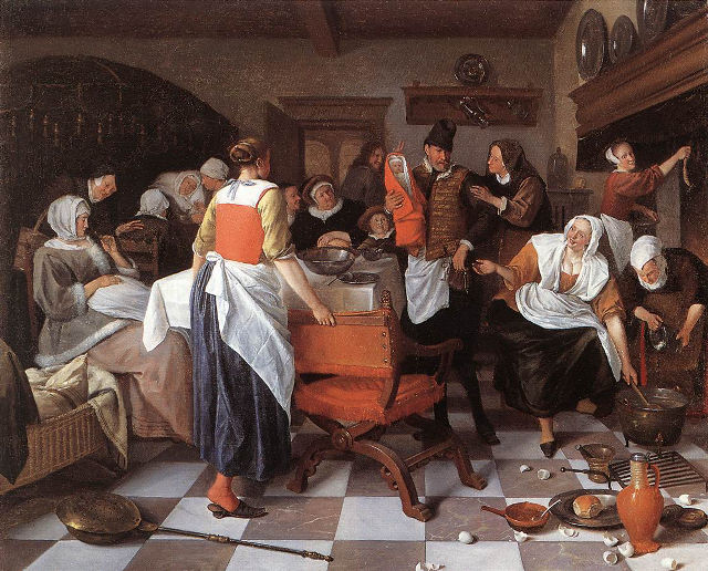 Jan Steen's painting: Celebrating the Birth