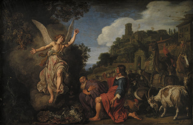 Pieter Lastman's painting: The Angel Raphael Takes Leave of Old Tobit and his Son Tobias