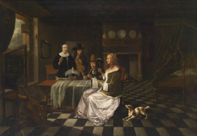 Pieter de Hooch's painting: Civil Interior with Four People Playing Instruments