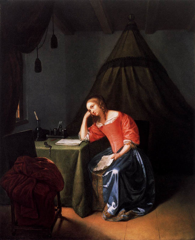 Caspar Netscher's painting: Young Girl Holding a Letter