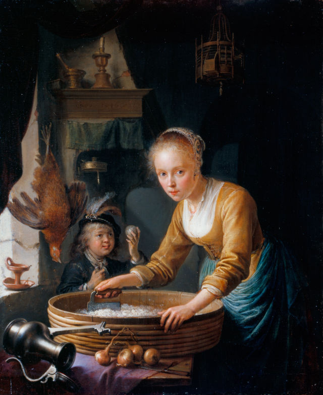 Gerard Dou's painting: Girl Chopping Onions