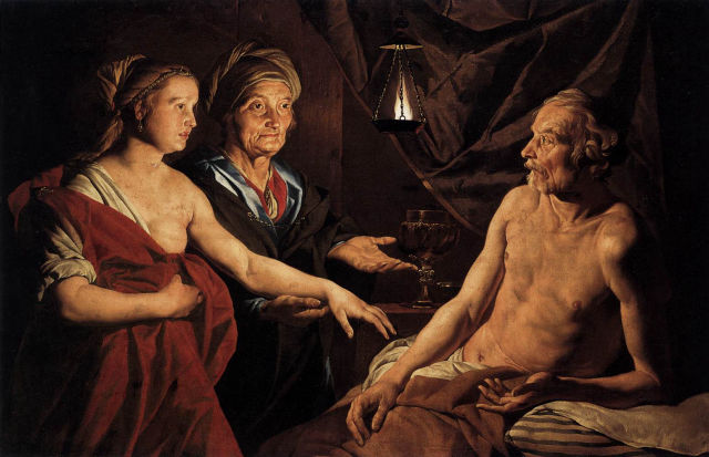 Matthias Stom's painting: Sarah Leading Hagar to Abraham