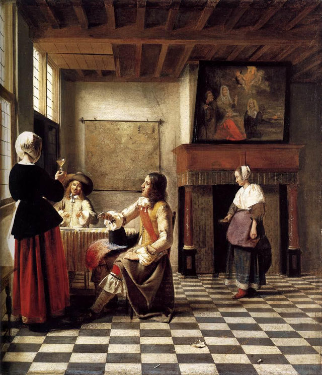 Pieter de Hooch's painting: A Woman Drinking with Two Men