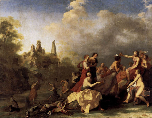 Cornelis van Poelenburgh's painting: Amaryllis Giving Myrtill the Prize