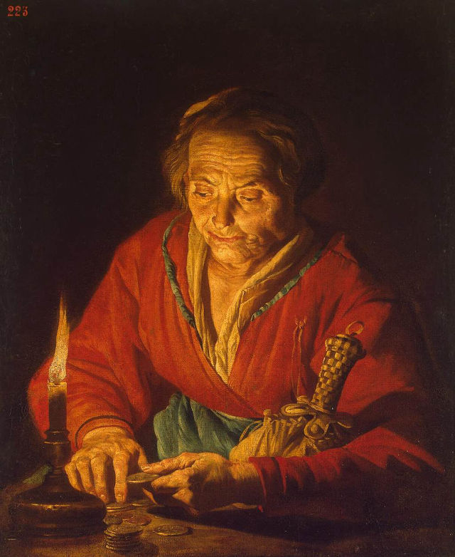 Matthias Stom's painting: Old Woman with a Candle