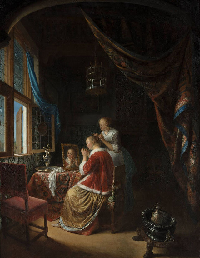 Gerard Dou's painting: A Young Woman at Her Toilet