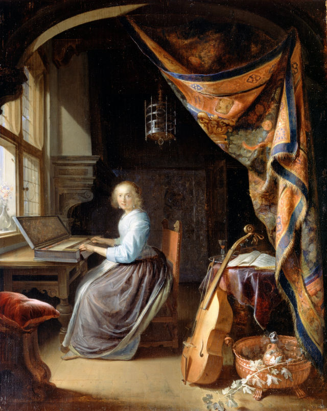 Gerard Dou's painting: A Woman Playing a Clavichord